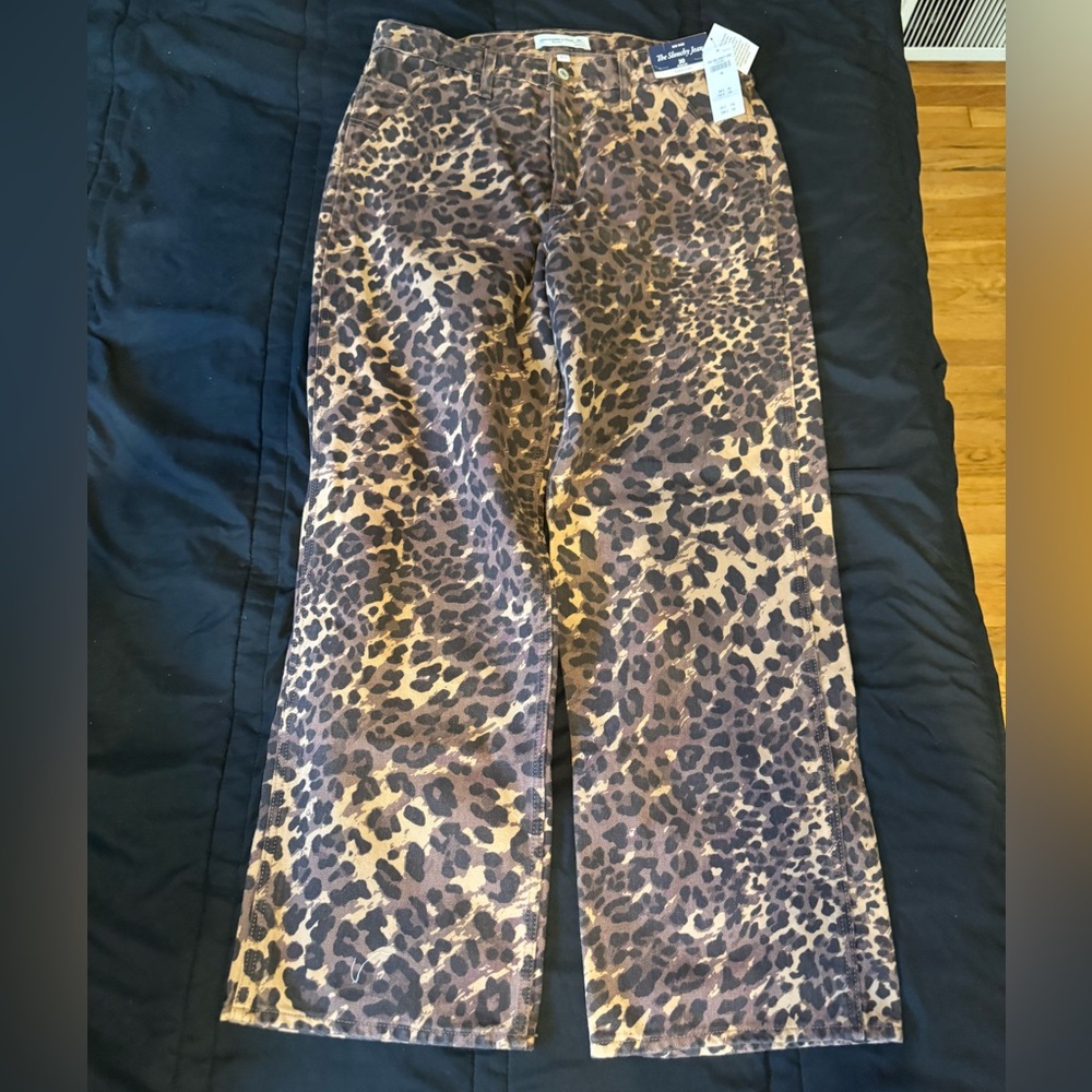 NWT Abercrombie & Fitch Curve Love Mid Rise Slouchy Animal Print Jeans